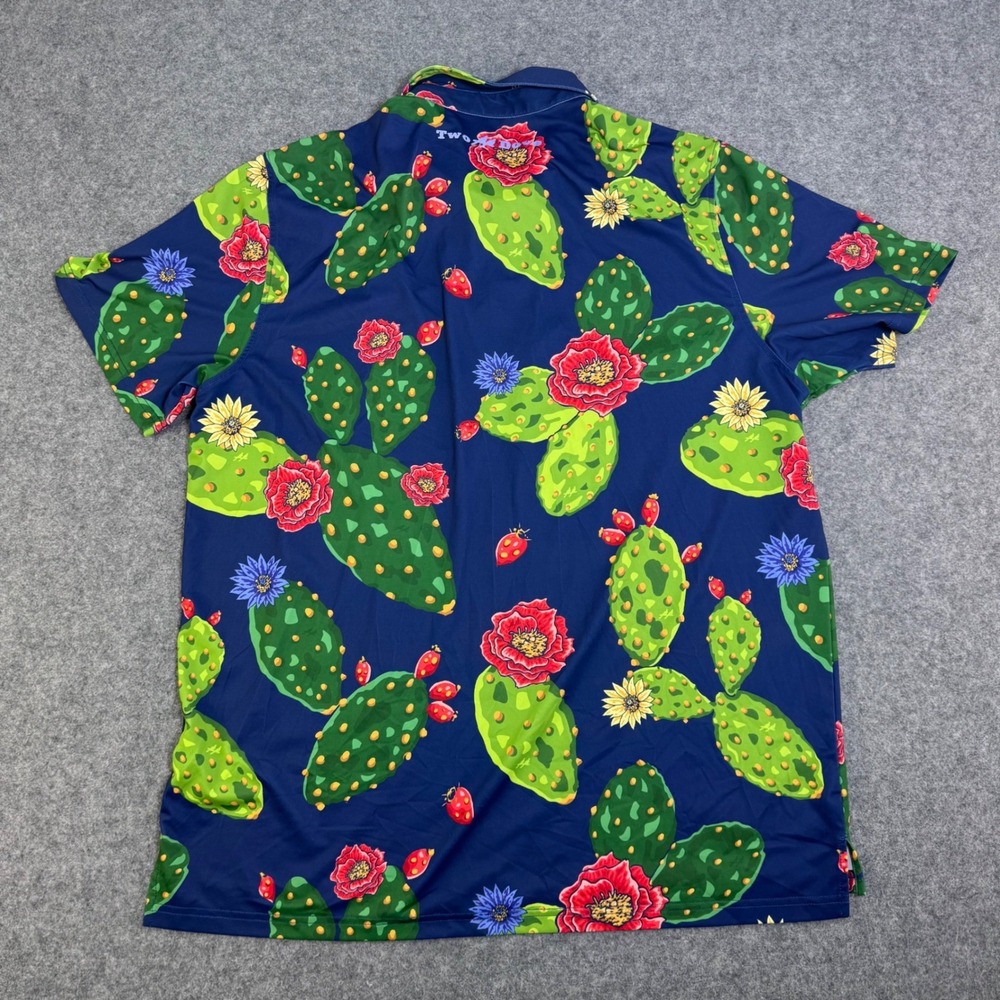 Two Dove Outdoor Mens Cactus Print Polo Shirt Navy Blue Floral XL Stretch Golf - Picture 2 of 9
